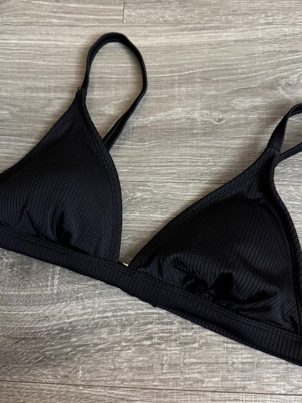 NWT Xhilaration Triangle Front Bralette Bikini Top Solid Black Rib Knit Size L